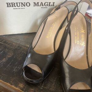 Vintage Bruno Magli Black Peep-Toe Slingback Heels